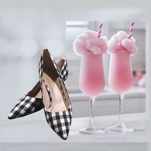 Cute Charles David Black and White Check Plaid Kitten Heel Pumps - Picture 3 of 12